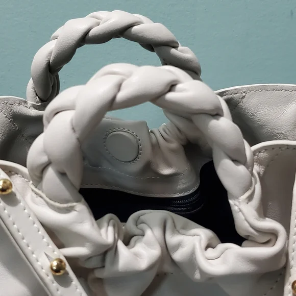 NEW DEMELLIER Mini Los Angeles Off White Smooth Leather Braid Tote Crossbody Bag - Picture 11 of 14